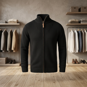 <b>Men's</b> Wool <b>Full</b> <b>Zip</b> Turtleneck <b>Cardigan</b> Solid Color Thick Knit Anti-Pilling Winter Outerwear Regular Sleeve - Product Image 2