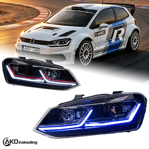 Conjunto de faros LED modificados AKD para VW Polo 2011-2018 con lente de proyector dual L y luz diurna DRL con señal de giro. - Product Image 1