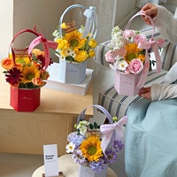 Boîte à fleurs en carton hexagonale à pois de style coréen, petite, à tenir à la main, pour emballage de bouquet DIY, boîte vide pour fleurs