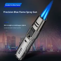 Briquet à gaz butane à double flamme directe, résistant au vent, à haute puissance, de type stylo en métal