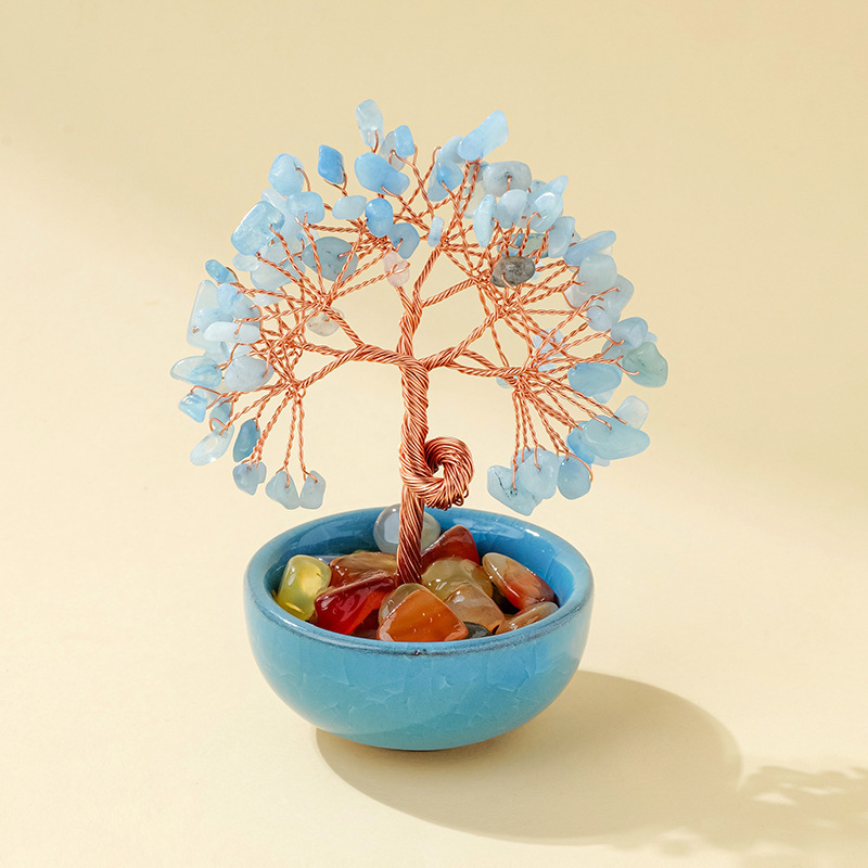 Aigue-marine + agate roulée + bol bleu