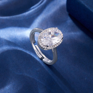 Micro Pave Zircon Oval Open Ring Adjustable Band Party Jewelry - Product Image 4