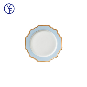 Plato de Presentación Irregular con Diseño de Girasol en Azul y Dorado, Platos de Presentación para Decoración de Bodas, Juego de Vajilla con Diseño de Girasol - Product Image 3
