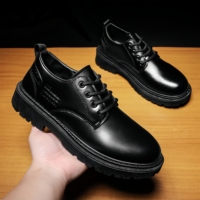 Chaussures décontractées pour hommes, nouvelle collection printemps, imperméables, en similicuir noir, à lacets, semelle en caoutchouc durable et rehaussée