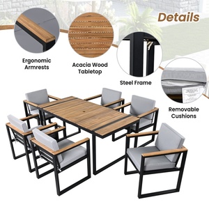 Set di Mobili da Giardino di Lusso, 7 Pezzi con Tavolo <span class=keywords><strong>e</strong></span> <span class=keywords><strong>Sedie</strong></span>, Cuscini Grigi Rimovibili, Arredamento da Esterno per Patio - Product Image 3