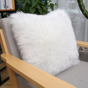 Faux Fur Throw <b>Pillow</b> Square White Plush Cushion Cover For Sofa Bedside Decorative Pillowcase - Product Image 3