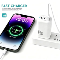 Chargeur mural USB-A PD multi-ports 120W GaN à 3 ports pour téléphone, prise US/EU, vente en gros d'usine, approvisionnement en vrac