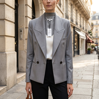 Blazer gris pour femme à revers large, veste de costume minimaliste à bouton unique, vêtement de bureau élégant pour femme