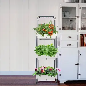 3 Tier Home Farm Garden Self-Watering Planter Pot Kit With LED Grow Lights For Herbs Vegetables Microgreens Flowers