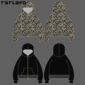 <span class=keywords><strong>Felpa</strong></span> da uomo <span class=keywords><strong>con</strong></span> cappuccio reversibile <span class=keywords><strong>con</strong></span> cappuccio e cappuccio pesante da uomo in cotone biologico lavato a maniche lunghe <span class=keywords><strong>con</strong></span> stampa leopardata - Product Image 3