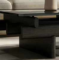 Table basse en verre trempé noir Wabi-Sabi, table à thé minimaliste en bois massif pour salon