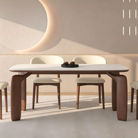 Ensemble de table et chaises de salle à manger en bois rétro français, pieds en bois massif, 6 places, table rectangulaire moderne, résistante à la chaleur, sans danger pour les aliments