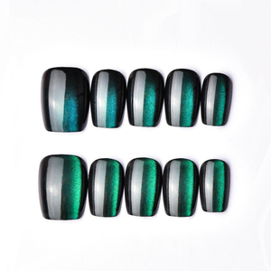 Uñas Postizas Cortas de Ojo de Gato Verde, 30 Piezas, Reutilizables, Personalizadas, OEM, ODM, Venta al Por Mayor de Fábrica - Product Image 4