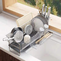 Égouttoir à vaisselle multifonctionnel vintage en acier inoxydable avec grande capacité de rangement pour bols et baguettes, à placer derrière les portes/sur les murs, plateau de cuisine