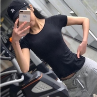 Atasan Yoga Pelangsing Luar Ruangan Baru Musim Panas Setelan Olahraga Kebugaran Sejuk Cepat Kering Leher Bulat Pendek Slim-fit Lengan Panjang Wanita