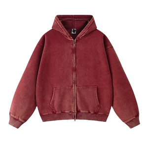 Sweat à capuche zippé double fermeture éclair en molleton français 100% coton de haute qualité pour homme, logo personnalisé, lavage à l'acide, hiver, 360g - Product Image 1