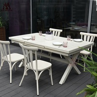 Mobilier d'extérieur moderne Table à rallonge en aluminium Patio Jardin Restaurant Bistro Café Ensemble table à manger extensible
