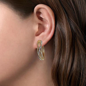 Pendientes de Aro Dorados de Dos Tonos con Incrustaciones de Diamantes para Mujer, Uso Diario - Product Image 4