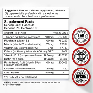 Fabricant de compléments alimentaires en vitamine B complexe en gros avec inositol pour le soutien énergétique, 90 capsules de vitamine B - Product Image 6