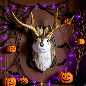 Peluche di Coniglio Cornuto da Appendere a Parete, Jackalope in Vera Pelliccia per Feste, Primo Ornamento Natalizio, Jackalope da Parete per Adulti - Product Image 1