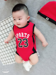 2022 Ropa Para เด็กสไตล์บาสเกตบอลแขนกุดฤดูร้อนเด็กแรกเกิดเด็กทารกเสื้อผ้า Romper กับหมวก - Product Image 6