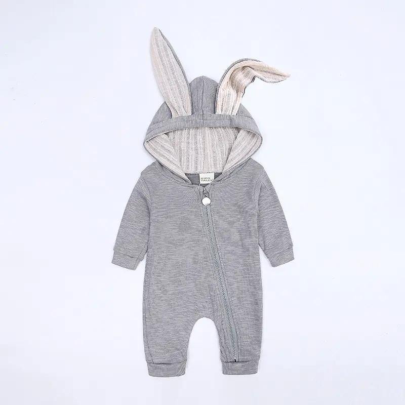 Newborn Baby Clothes With Big Rabbit Ears One-piece Hooded Zipper Ins Foreign Trade Wish Hot selling Hot Sale