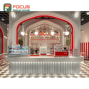 Modern Coffee Service Counter Glass Front Register Zone Wood Grain Finish Cafe Service Counter - Product Image 2