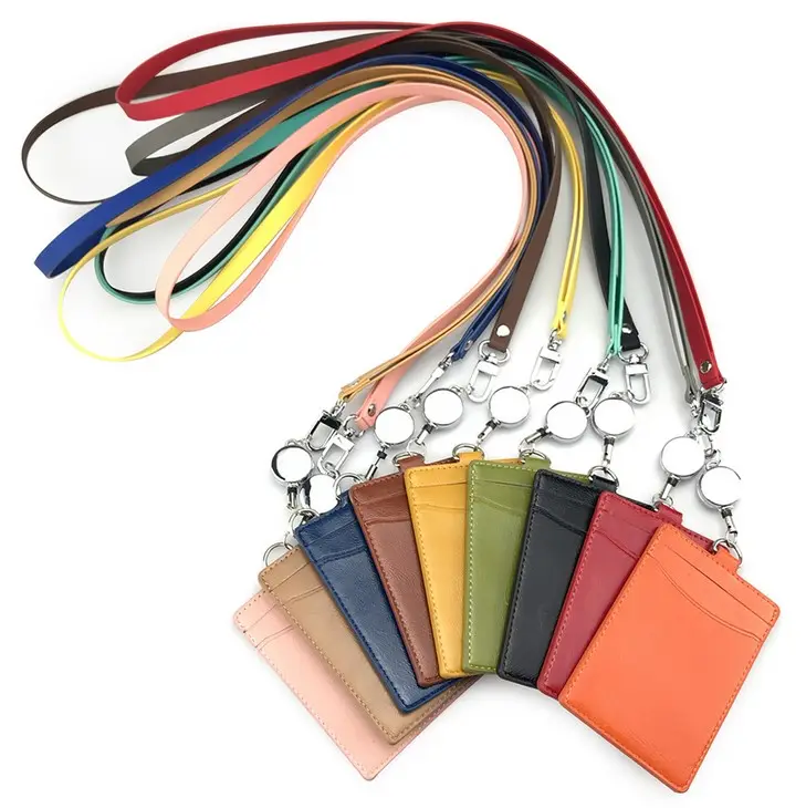 Wholesale High Quality leather Id Card Exhibition Rope Lanyard For Company