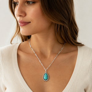 Collana vintage con pendente esagerato a forma di goccia d'acqua in turchese, regalo per feste da donna - Product Image 2