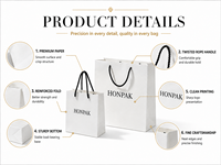 Sacs en papier blanc personnalisables en gros, durables et recyclables, pour emballages cadeaux/vente au détail HONPAK