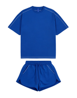 Ensemble de survêtement décontracté 2 pièces pour femme Aelfric Eden Cloud, coupe ample, manches courtes, 100 % polyester, lavable en machine, bleu