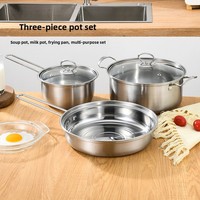 Offre Spéciale : Ensemble de 3 Ustensiles de Cuisine Polyvalents en Acier Inoxydable avec Couvercles en Verre – Casseroles et Poêles pour Cuisine et Restaurant