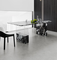 Table à manger rectangulaire moderne en marbre avec pieds transparents pour villas, restaurants, hôtels et appartements – Mobilier de maison