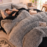 Luxe Imitation Fourrure De Vison 4PCS Ensemble De Literie Couette Housse De Couette Moelleux Coloré En Peluche Couvre-Lit Drap Plat Ensemble De Lit pour L'hiver