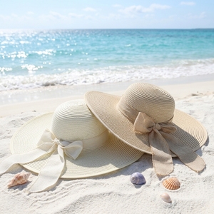 Venta al por mayor de sombreros de paja de ala ancha de alta calidad personalizados de las mujeres Vintage Panamá sombrilla fábrica gran oferta de verano playa Casual a rayas - Product Image 1