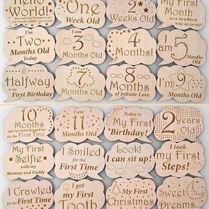 Supplier Hot Selling 12-<b>Piece</b> Painted <b>Wooden</b> Crafts Set for Newborn Photography Props Baby Milestone Monthly Cards-Eco-friendly - Product Image 3