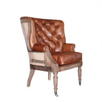 Ensemble de chaises de salle à manger rétro style campagnard, assise en cuir marron rembourrée avec structure en bois massif, chaises d'appoint pour cuisine style ferme