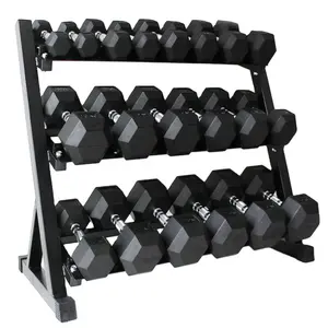 Murah Grosir 100Lbs Hex Karet Gym Dumbbell Lbs Fitness Beban Besi Cor Dilapisi Karet Hex Dumbbells Set