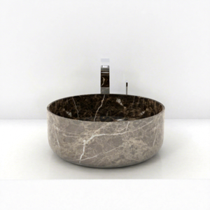 Lavabo en marbre veiné spectaculaire fait main de qualité supérieure, marron, pour salle de bain, style moderne et rustique, idéal pour couloirs, fabrication OEM Malaisie DS-1033A-DAEM - Product Image 1