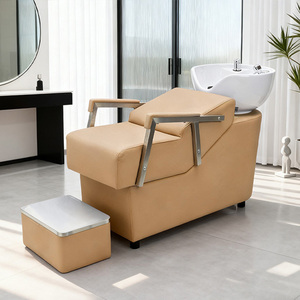 Chaise de shampooing moderne de luxe pour salon de coiffure et institut de beauté avec cuir synthétique, lavabo en céramique durable et usage en coiffure - Product Image 1