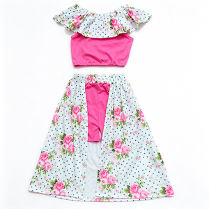 Conjunto de Ropa para Niñas Pequeñas, Estampado de Seda de Leche, con Volantes, OEM ODM Personalizado, Conjunto de 2 Piezas, Vestido y Pantalón - Product Image 4