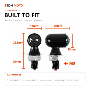 Mini-Fahrlicht Motorrad Silber Zinklegierung LED-Blinker E-Kennzeichnung 12V IP65 Wasserdicht M8 Schraube Universelle Passform - Product Image 4