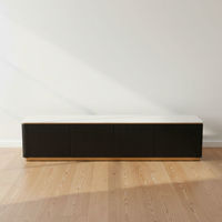 Recién llegado, moda moderna, Base de acero dorado, marco de madera, Unidad de TV, muebles de sala de estar, soporte de TV superior de piedra sinterizada, puerta 60-64in