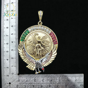 Pendentif religieux pour femme, pièce de monnaie mexicaine souvenir, grand zircon incrusté, plaqué <span class=keywords><strong>or</strong></span>, <span class=keywords><strong>50</strong></span> <span class=keywords><strong>pesos</strong></span> - Product Image 3