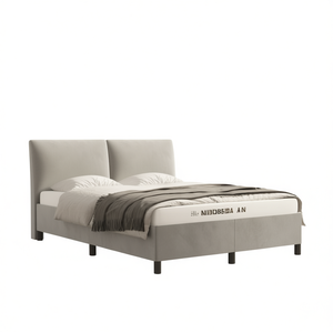 Base de Cama Tapizada en Terciopelo Gris Claro, Tamaño Completo, Madera Contrachapada, Muebles Modernos para Dormitorio - Product Image 1