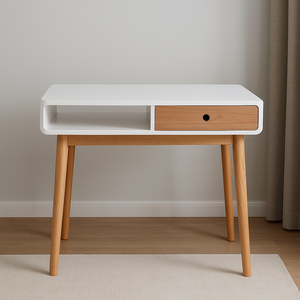 Bureau de couleur naturelle avec accents blancs Solution de rangement convertible durable en bois de caoutchouc et placage de frêne MDF - Product Image 1