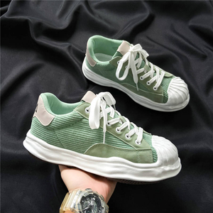 Baskets en toile épaisses noires et blanches à lacets, bout rond, semelle extérieure en caoutchouc respirante, chaussures de marche toutes saisons - Product Image 5