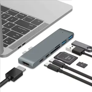 Jasoz 7 in 2 Dual USB C To HDMI Hub 4K With USB C Type C Data TF/ SD Card slots 2 USB 3.0 For Macbook Pro And More