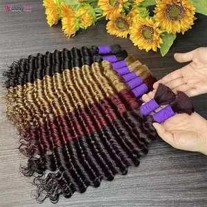 New Style Deep Wave No Weft Raw Human Hair Braiding Hair Bundles 613 Pink Brown Blonde Ombre 99j Color Online Bulk Order