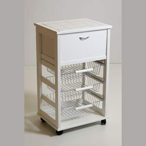 Carrito de Cocina Moderno MASLEGNO MAS063 de Madera de Haya Sólida y Resistente, con Superficie de Azulejo, Ruedas de Plástico y Asas de Hierro, con Elegante Soporte para Pan - Product Image 1